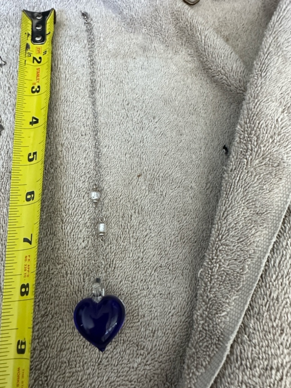 SOLD Milros Blue Murano Glass Foil Heart Pendant Necklace 14K White Gold Chain - Picture 11 of 13
